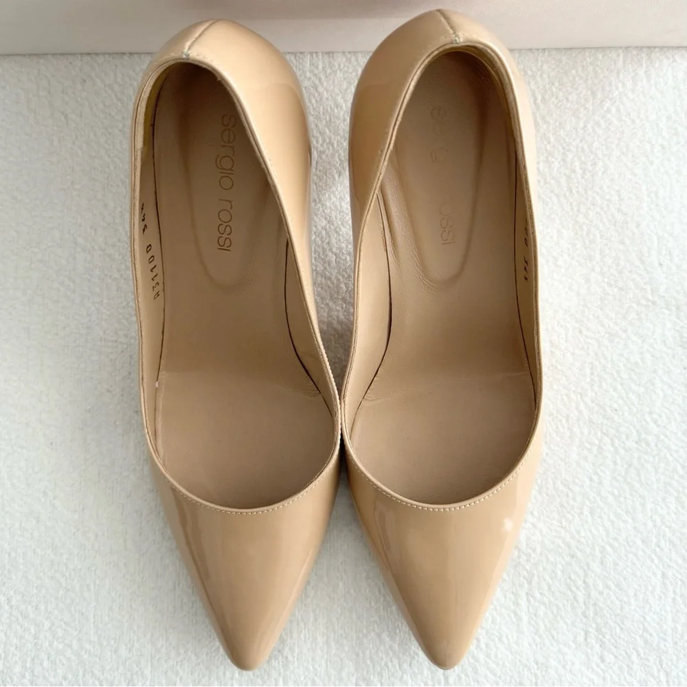 Sergio Rossi Mid-Heel Patent Calfskin Pump Blush 34.5 - Picture 3 of 15
